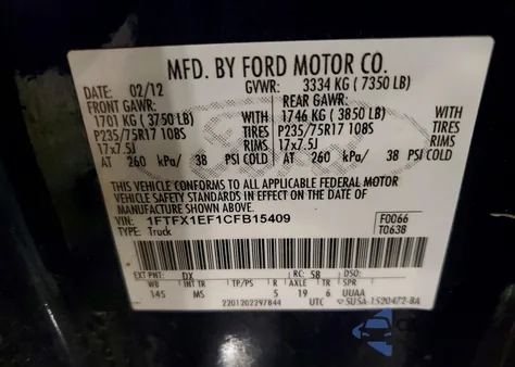 2012 Ford F150 Super Cab from USA, damaged, VIN 1FTFX1EF1CFB15409
